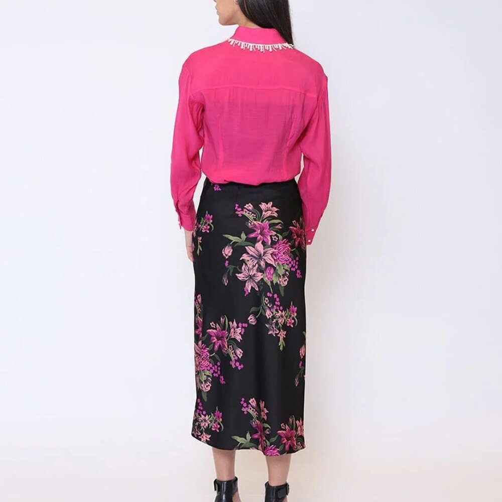 Gracia Fuchsia Pearl Beaded Collar Long Sleeve Button Down Shirt NWT - Picture 4 of 4